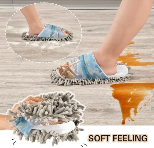 White Seashell Sand Beach Starfish Mop Slippers Womens MediumWomens Large