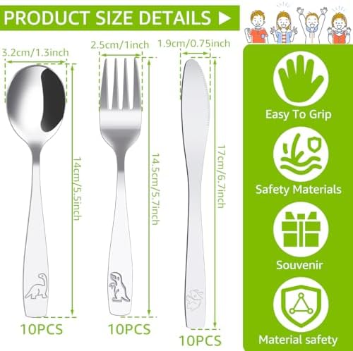 Stainless Steel Kids Cutlery Set with Dinosaur Patterns toddler-friendly