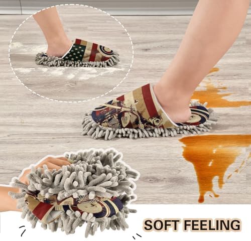 FLildon Microfiber Mop Slippers with American Flag Design