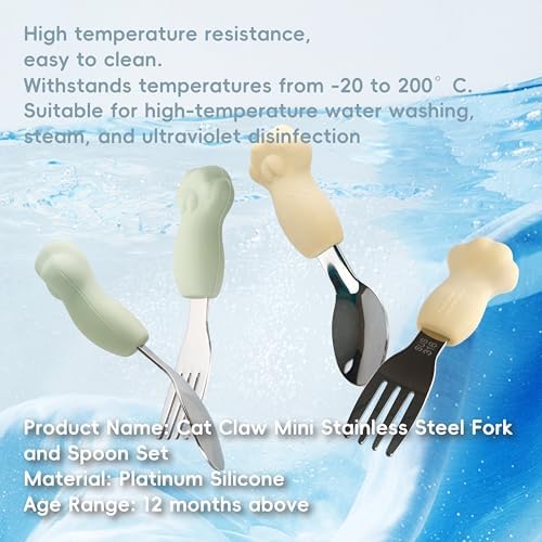 6PCS Toddler Utensils Set stainless steel with cat paw handles