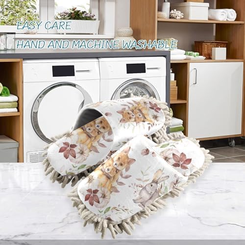 FLildon Microfiber Cleaning Slippers for Men Women Woodland Animals Washable Mop Shoes