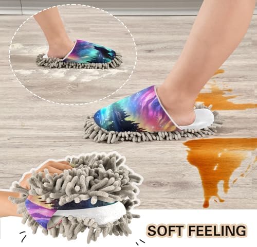 Running Bear White Aurora Wolf Mop Slippers