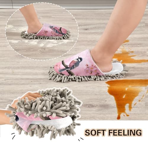 Runnin Bear White Pink Cherry Blossoms Mop Slippers
