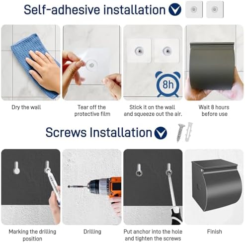 Stainless Steel Toilet Paper Holder Self-Adhesive Wall-Mount Waterproof Storage Solution