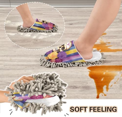 Cozy White Skull Flower Mop Slippers