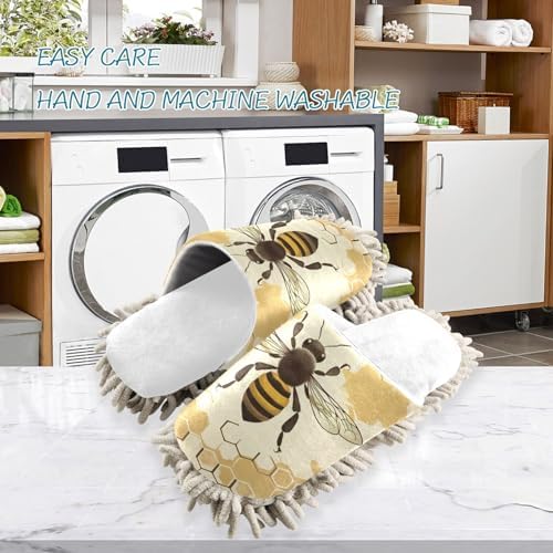 RunningBear White Vintage Bee Honeycomb Mop Slippers