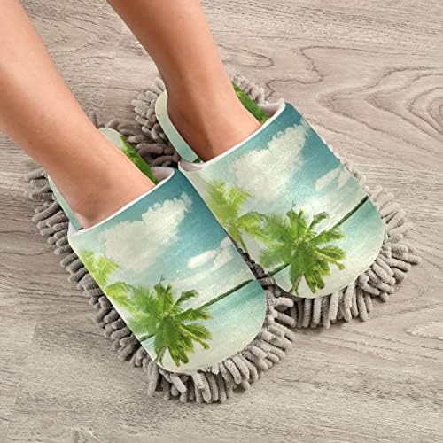 Kigai Microfiber Cleaning Slippers Seaside Palm Tree Mop Slipper
