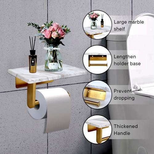 Perfect Space-Saving Toilet Paper Holder with Marvelous Marble Shelf