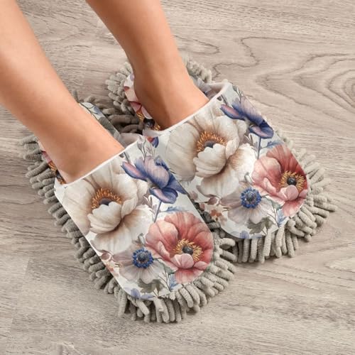 FLildon Microfiber Cleaning Slippers with Blooming Flowers