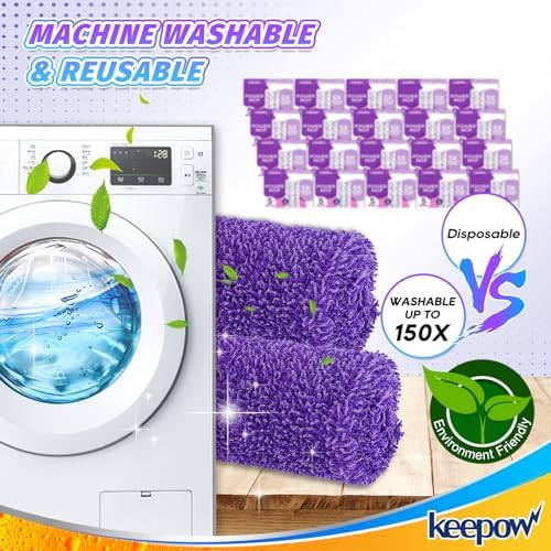 KEEPOW Reusable Power Mop Pads for Swiffer Microfiber 4 Pack
