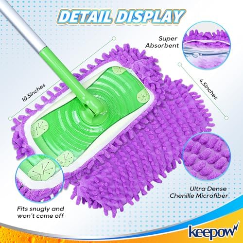 KEEPOW Mop Slippers 5 Pairs Microfiber Floor Cleaning Shoes
