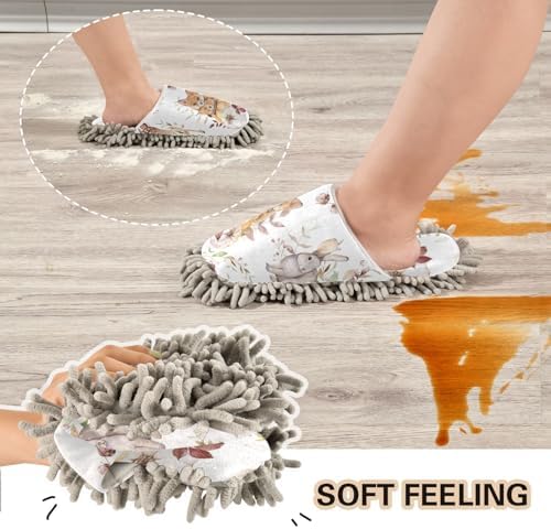 FLildon Microfiber Cleaning Slippers for Men Women Woodland Animals Washable Mop Shoes