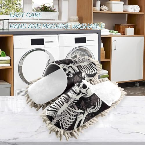 White Skeleton Florals Mop Slippers Easy Mopping Cozy Design