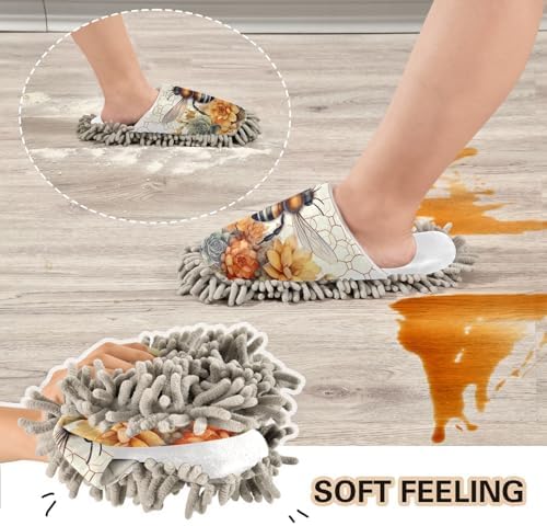 RunningBear White Flower Mop Slippers with Watercolor Design