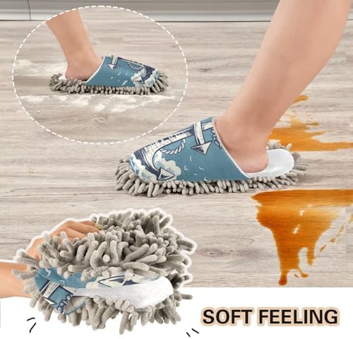 RunningBear White Anchor Nautical Mop Slippers for Home Kitchen