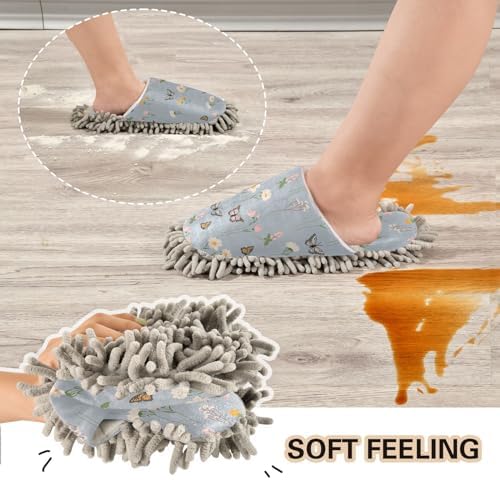 Kigai Microfiber Slippers Butterfly Wildflowers Floor Cleaner