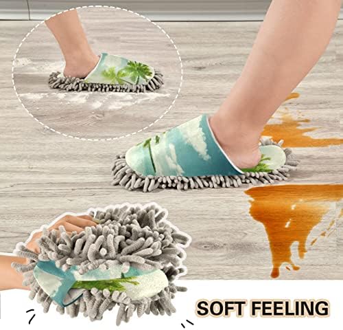 Kigai Microfiber Cleaning Slippers Seaside Palm Tree Mop Slipper