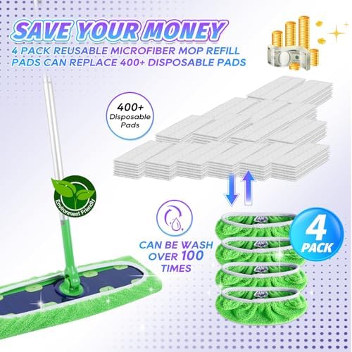 KEEPOW Reusable Wet Dry Pads XL for Swiffer XL Mop 8 Pack