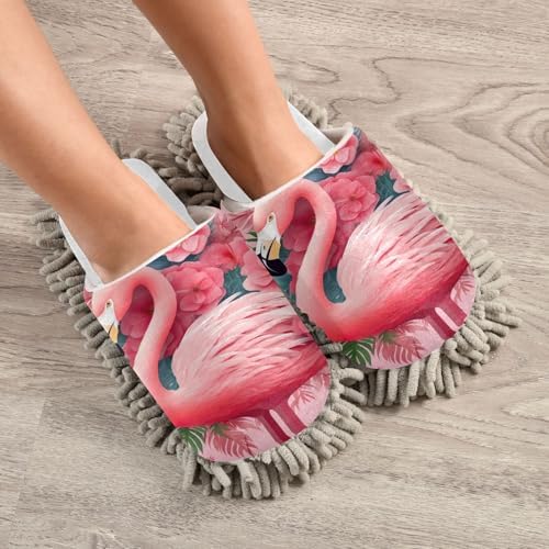 RunningBear White Flamingo Pink Mop Slippers