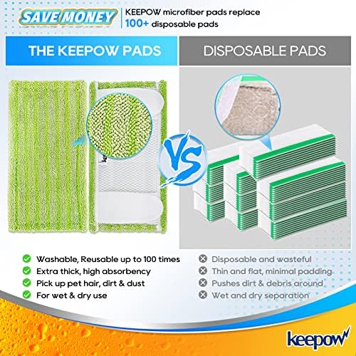 KEEPOW Reusable Dry Swiffer Pads - Washable for Floors