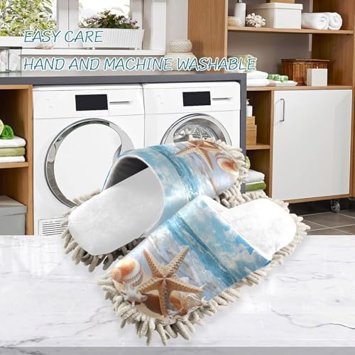 White Seashell Sand Beach Starfish Mop Slippers Womens MediumWomens Large