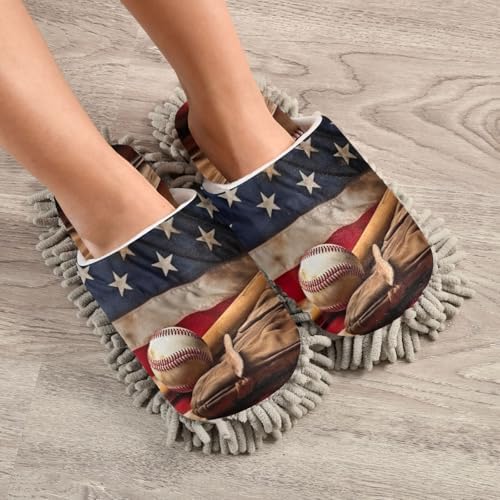 American Flag Microfiber Cleaning Slippers - Washable Mop Shoes for Men Women