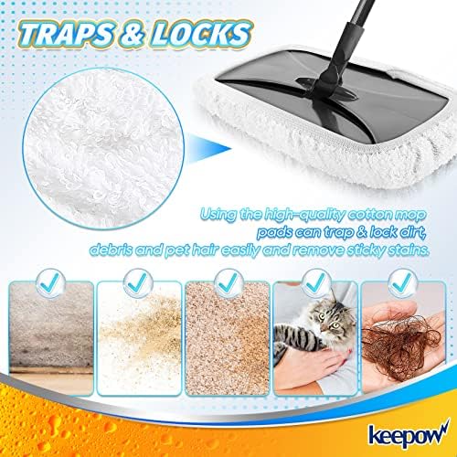 KEEPOW Reusable Mop Pads 15x8 6 Pack Washable Mop Heads with 100 Uses