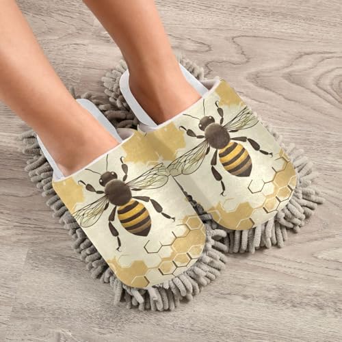 RunningBear White Vintage Bee Honeycomb Mop Slippers