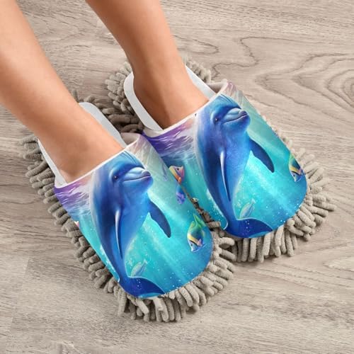 White Dolphin Fish Ocean Mop Slippers