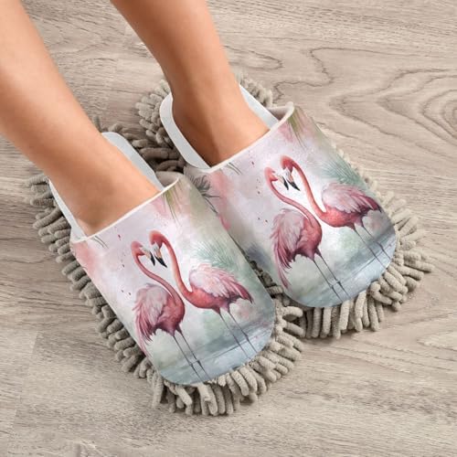 RunningBear White Flower Flamingo Summer Mop Slippers