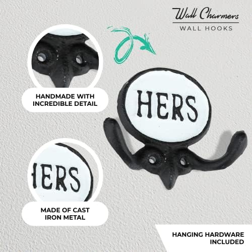 WallCharmers Set of 2 Rustic Towel Robe Hooks Black White Bathroom Organization