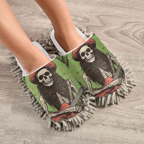 White Music Skull Mop Slippers