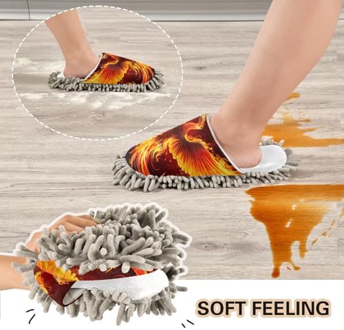 Sturdy Comfortable Fire Mop Slippers - White Phoenix Bird Design