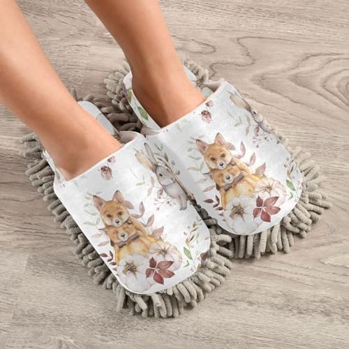 FLildon Microfiber Cleaning Slippers for Men Women Woodland Animals Washable Mop Shoes