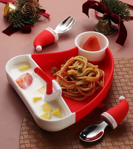 Xmas-Theme Silicone Stainless Steel Feeding Set for Babies