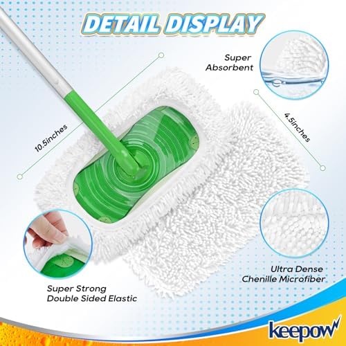 KEEPOW Reusable Microfiber Mop Pads for Swiffer Sweeper Eco-Duty