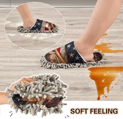 American Flag Microfiber Cleaning Slippers - Washable Mop Shoes for Men Women