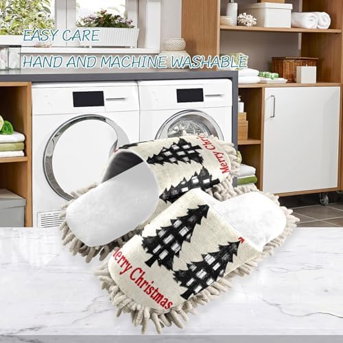 RunningBear White Black Mop Slippers for Hardwood Floor Cleaning