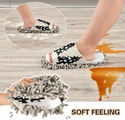 RunningBear White Black Mop Slippers for Hardwood Floor Cleaning