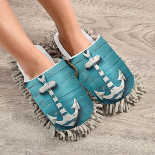 Delightful White Anchor Mop Slippers