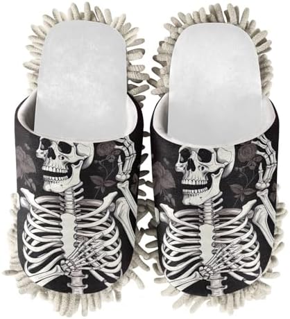 White Skeleton Florals Mop Slippers Easy Mopping Cozy Design