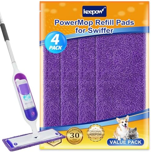 KEEPOW Reusable Power Mop Pads for Swiffer Microfiber 4 Pack