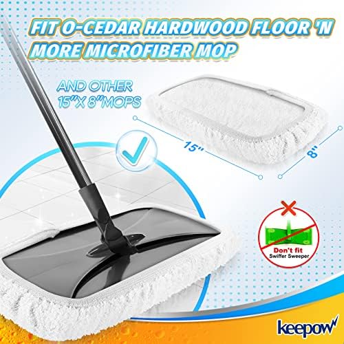 KEEPOW Reusable Mop Pads 15x8 6 Pack Washable Mop Heads with 100 Uses
