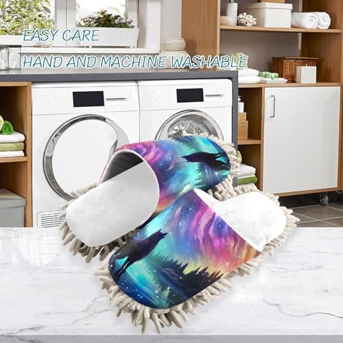 Running Bear White Aurora Wolf Mop Slippers