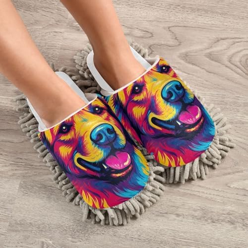 Running Bear White Funny Dogs Smile Mop Slippers