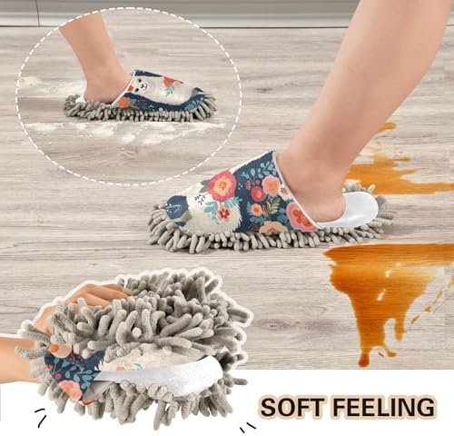 RunningBear White Alpaca Mop Slippers for Home Office Cleaning