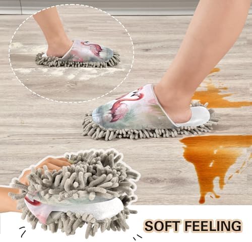 RunningBear White Flower Flamingo Summer Mop Slippers
