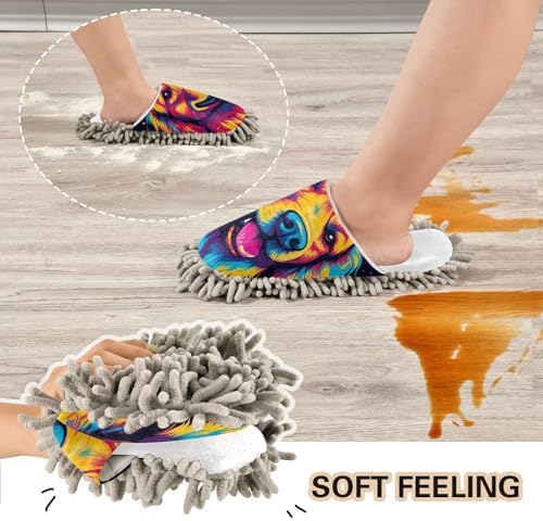 Running Bear White Funny Dogs Smile Mop Slippers