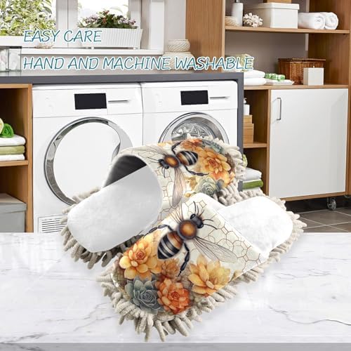 RunningBear White Flower Mop Slippers with Watercolor Design