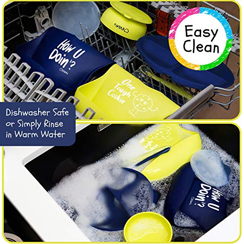 EVLAS Baby Feeding Set Silicone Bibs Divided Plate Suction Bowl Soft Spoons